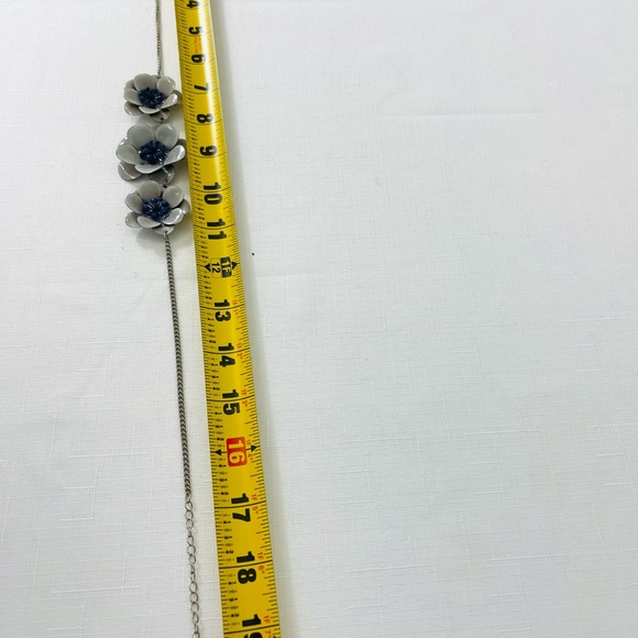 FLORAL ENAMEL NECKLACE silver GREY BLUE retro vintage UNIQUE dressy to casual - Picture 6 of 8